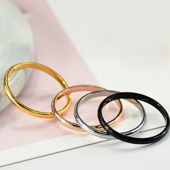 Simple Silver Tone 2mm Band Ring - Picture 3 of 4